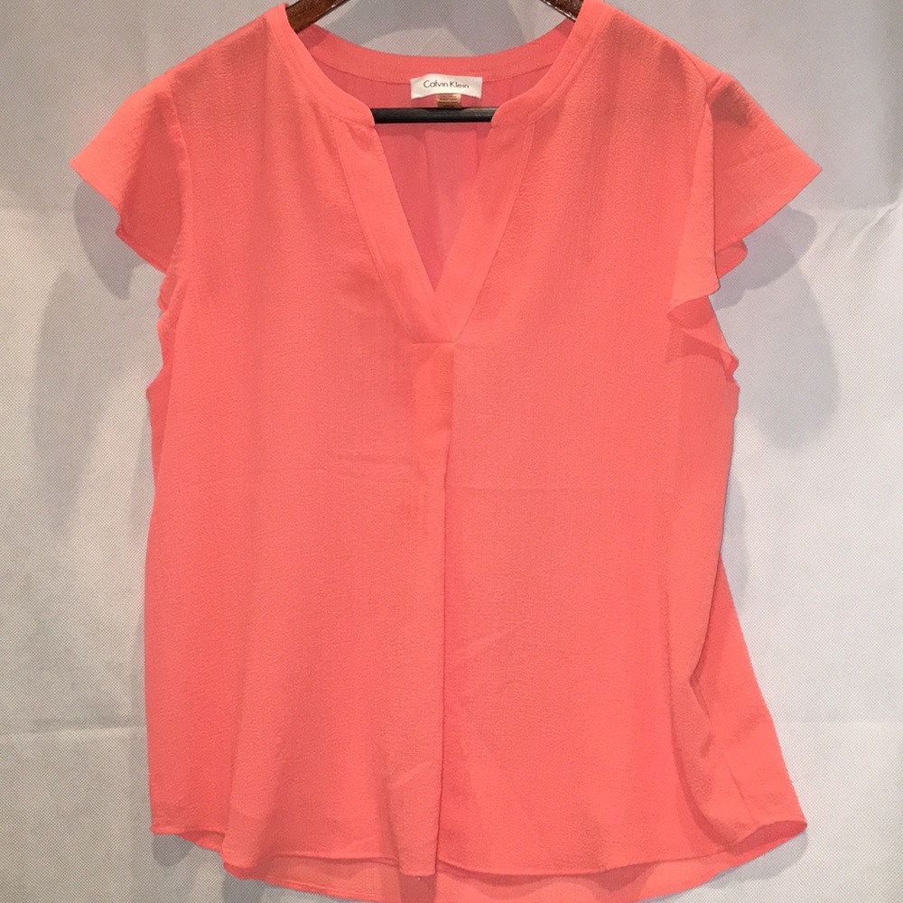 Calvin Klein Flutter Sleeve V-neck  Blouse | size L